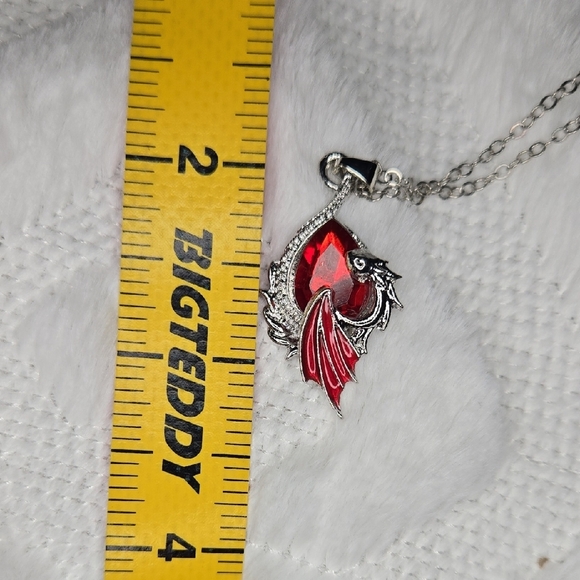 Red Crystal Silver Necklace with Gothic Design - Picture 3 of 4
